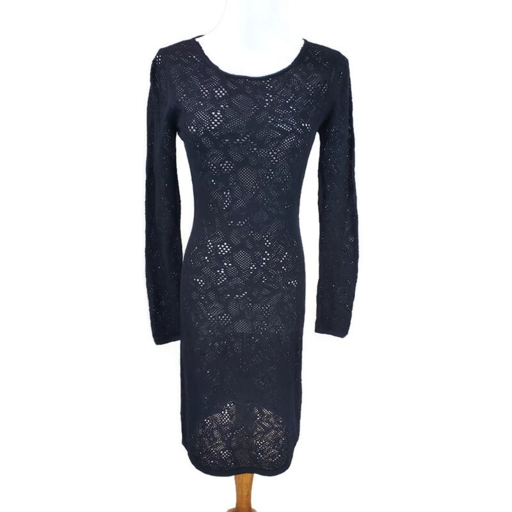 Peruvian Connection gorgeous lightweight sweater open knit dress black